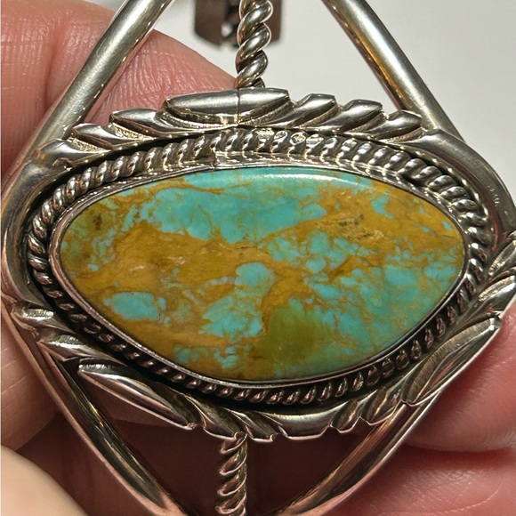 SIGNED MIKE THOMAS JR TOP GRADE STERLING TURQUOISE w WORLD MAP PATTERN! CUFF!! - Picture 6 of 10